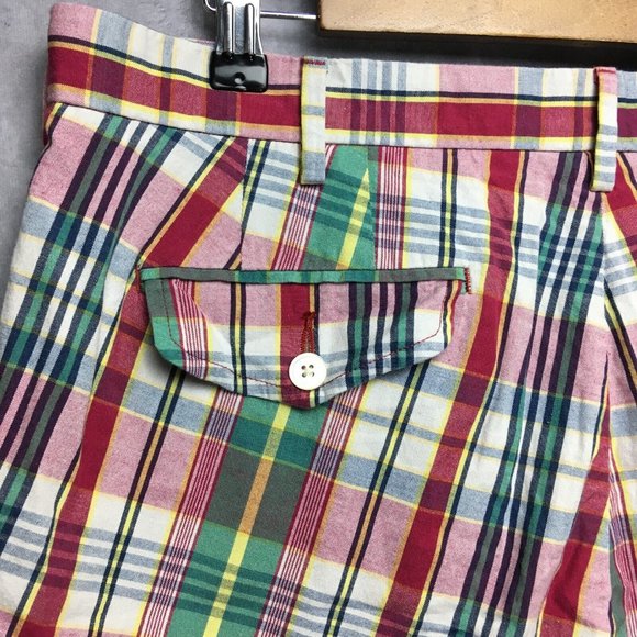 Polo Mens Plaid‎ India Madras Shorts sz 32 Red Green Classic Fit Cotton Quilted - Picture 6 of 9